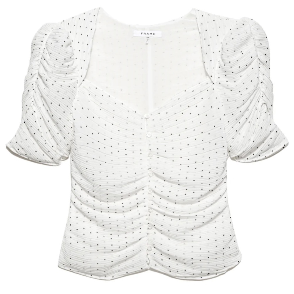 NWT Frame Gathered Button Front Polka Dot Blouse